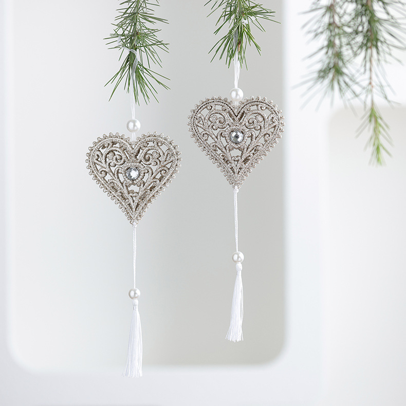 Nuevos productos transfronterizos de madera decoraciones de árboles de Navidad polvo brillante hueco flocos de nieve amor colgante mariposa colgante de Navidad