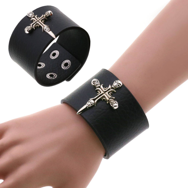 European and American personality temperament non-mainstream skull bracelet punk gothic leather cross bracelet bracelet bracelet