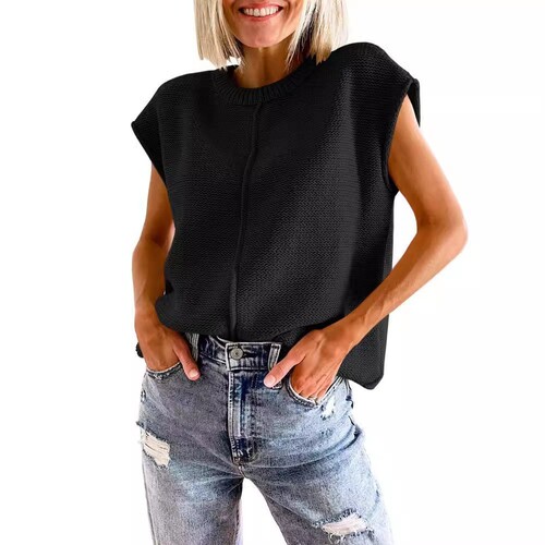 European and American-style women's sweater vest, 2025 early autumn new arrival, loose-fitting sleeveless crewneck knitted top for layering.
