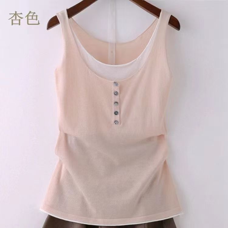 冰丝复古无袖针织吊带打底衫女士薄款宽松大码夏季外穿假两件背心|undefined