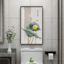 荷花挂画新中式洗手间装饰画卫生间壁画厕所浴室门口防水画免打孔