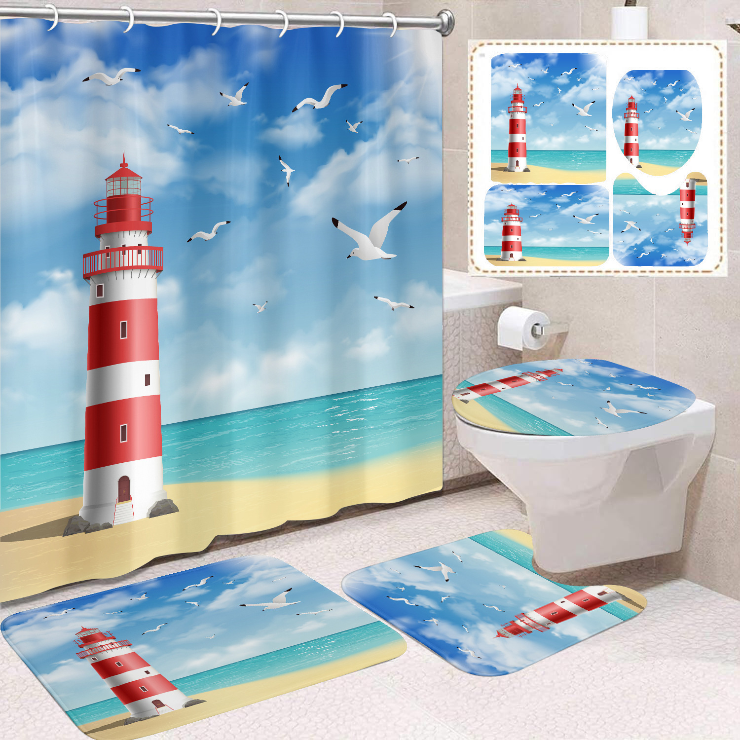 Cortina de ducha de poliéster con estampado digital de animales, impermeable, creativa, para baño, de Amazon, transfronteriza