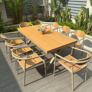 Nordic Outdoor Tables and Chairs Courtyard Garden Villa Curved Plastic Wood Backrest Table and Chair Terrace Leisure Table and Chair Combination Outdoor