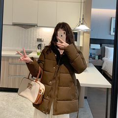 冬季设计感加厚系带连帽中长款羽绒棉服女2025新款时尚保暖上衣