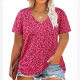 Cross-border European and American Women's 2024 Amazon Foreign Trade Printed Short-sleeved Side Pleated V-neck Short-sleeved Women's T-shirt