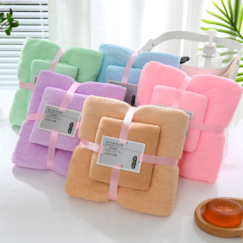 Factory wholesale two-piece high-density coral fleece towel bath towel mother suit thick absorbent soft gift home