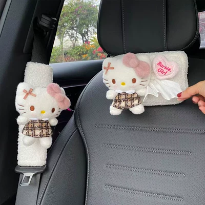 Yeni Maillard Plaid Kitty Təhlükəsizlik Kəməri Yastığı, Avtomobil Salfet Qutusu, Daxili Dekorasiya