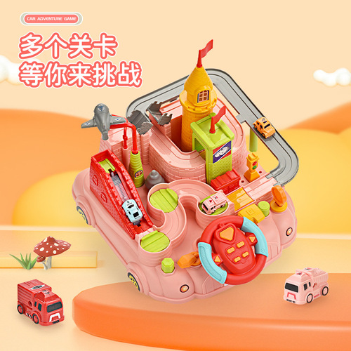 Children's car track castle adventure inertial sliding parking lot fun park educational toys for boys