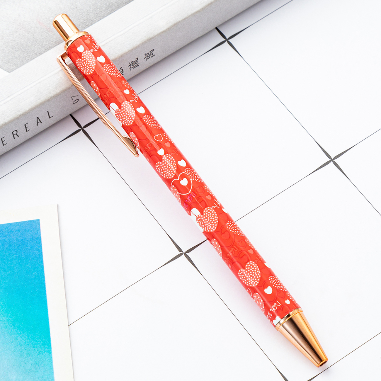 Nuevo Día de San Valentín empuje pluma linda chica corazón estudiante de Metal bolígrafo amor multi-color de transferencia de calor pintura película pluma