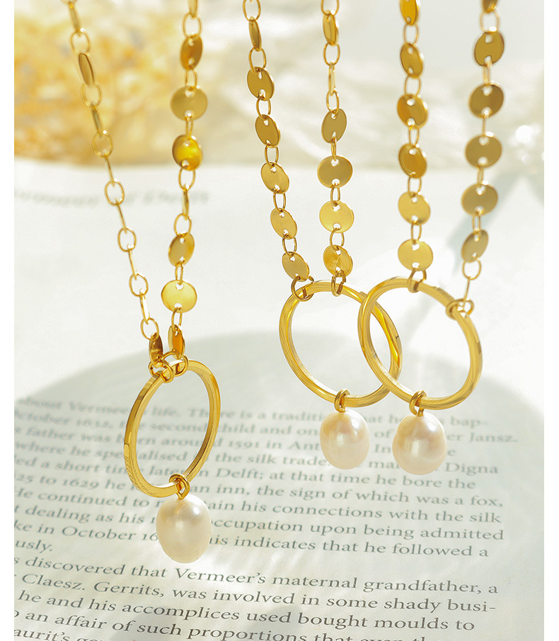 Fashion Round Titanium Steel Choker Pearl Stainless Steel Necklaces_colorza_4