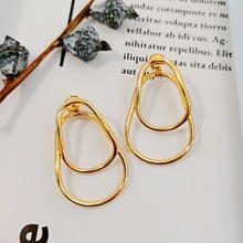 轻奢极简风通体S925银耳钉质感超好波浪流线型镂空大耳钉小众个性