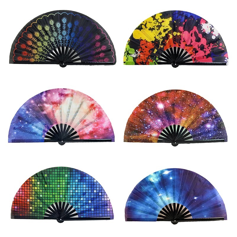 Abanico de kung fu de bambú de 33 cm, tamaño grande, personalizable con logotipo, abanico de tela, abanico silencioso, abanico de orgullo, abanico plegable, en stock.