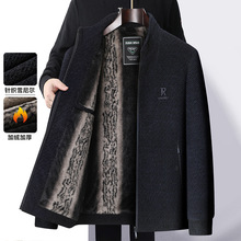 冬季加绒加厚中年抗寒外套休闲雪尼毛呢爸爸装防寒立领拉链夹克男