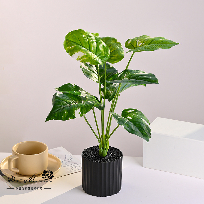 Plantas verdes de 9 hojas, plantas en macetas de simulación, flores artificiales, decoración de estudio fotográfico para el hogar creativo, plantas verdes artificiales, bonsai de simulación image 12