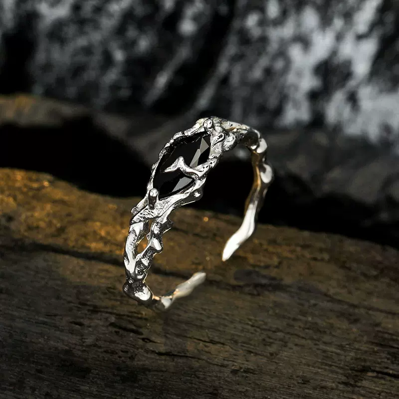 J1466 小众设计师款不规则镂空破损s925戒指女款开口可调节食指戒