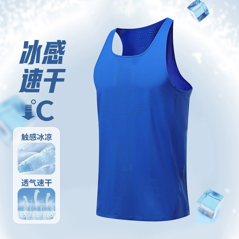 Прямая трансляция популярного летнего трансграничного быстросохнущего фитнес-жилета для бега на открытом воздухе из тонкого ледяного шелка для мужчин с двумя открытыми жилетами