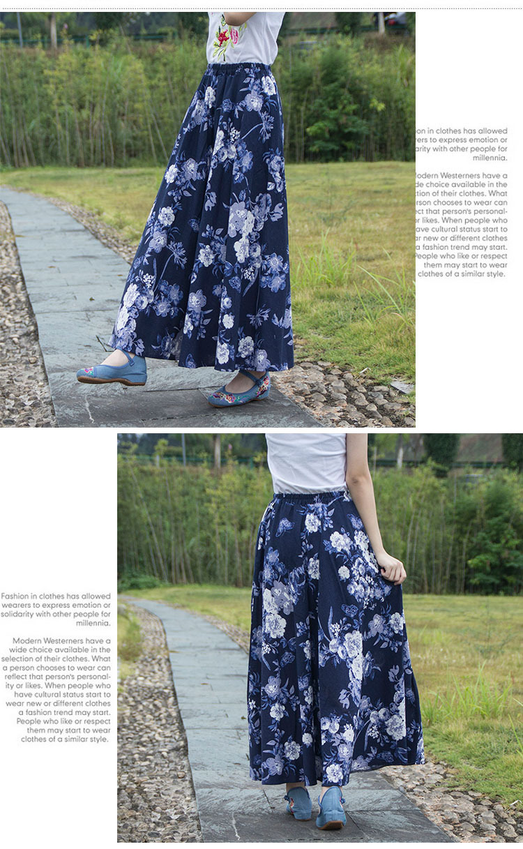 Gonna lunga donna stile bohemien in cotone e lino vintage_voghion.com