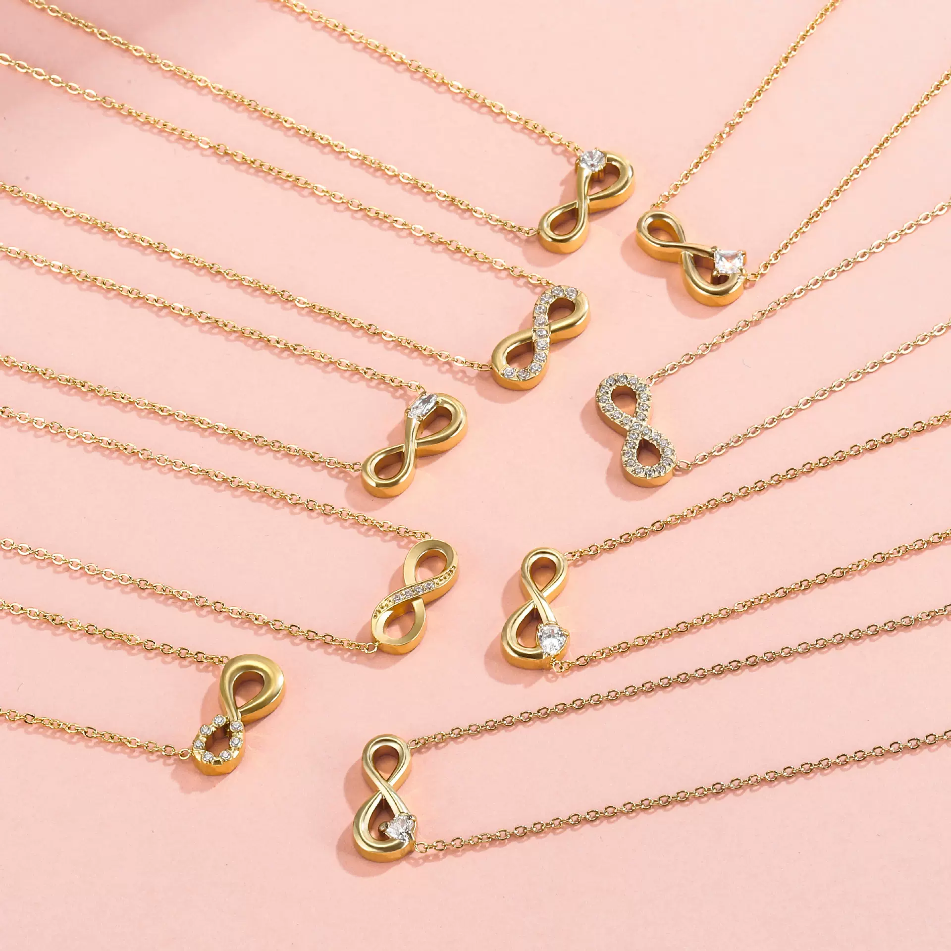 欧美无限循环数字8字项链 钛钢镶锆石8字吊坠 轻奢小众锁骨链饰品