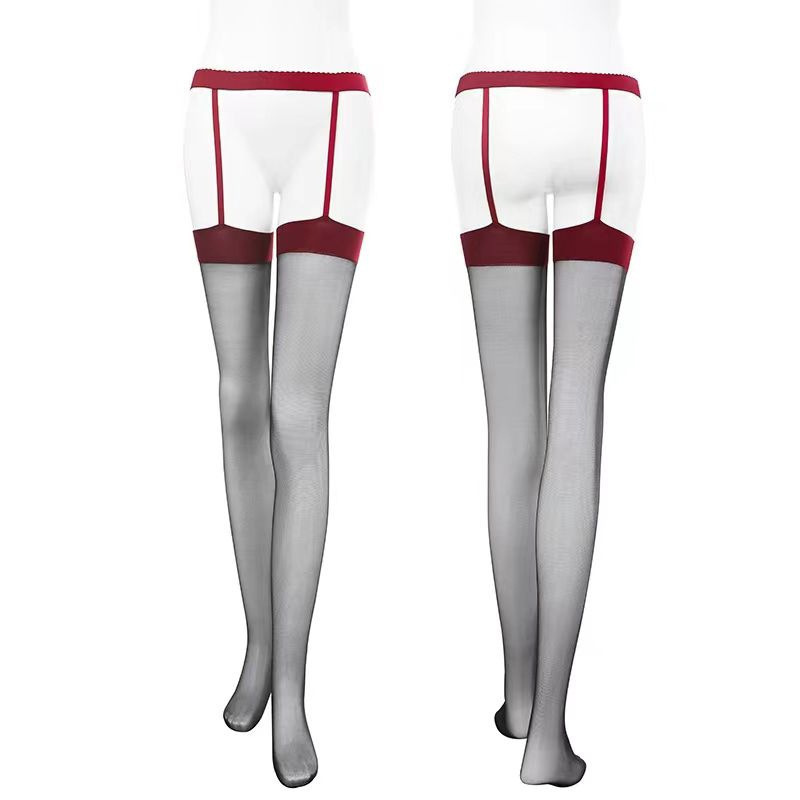 Black Silk Sexy Suspender One-Piece Lace Over-The-Knee Socks Sexy Stockings Beautiful Legs Internet Celebrity Black Stockings Sy