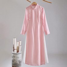 2025春夏新款奥黛旗袍禅意茶服连衣裙套装日常茶艺师工作服女改良