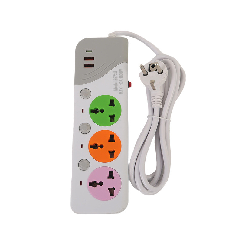 2USB + 1 interfaz Ype-c carga de teléfono móvil tres con interruptor embalaje de bolsa de PVC estándar británico estándar europeo estándar americano