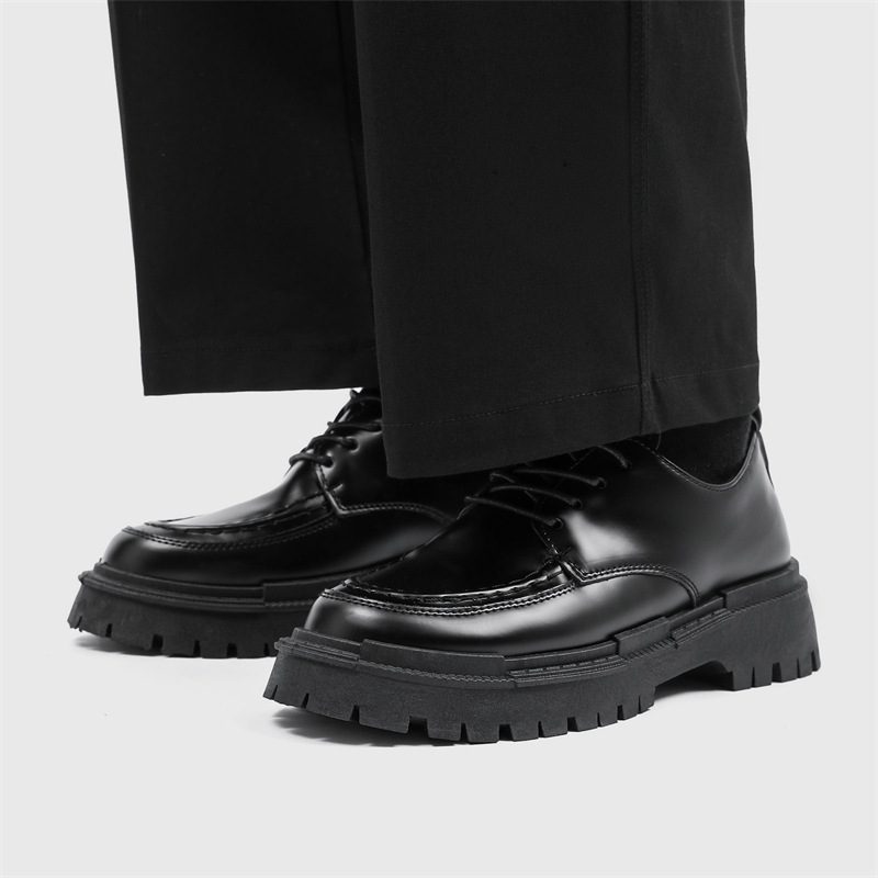 Otoño nuevo hombre casual zapatos de cuero estilo británico moda negro zapatos universitarios zapatos de cabeza alta suela gruesa