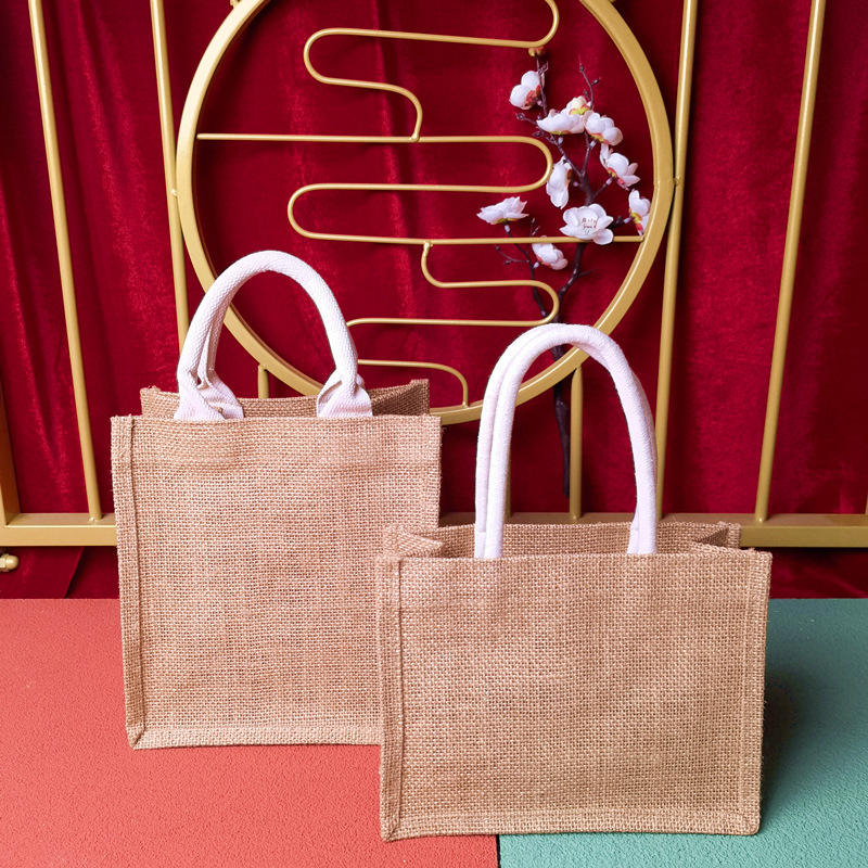 麻布袋muji无印麻布包良品手提袋棉麻托特包手绘伴手礼袋大容量
