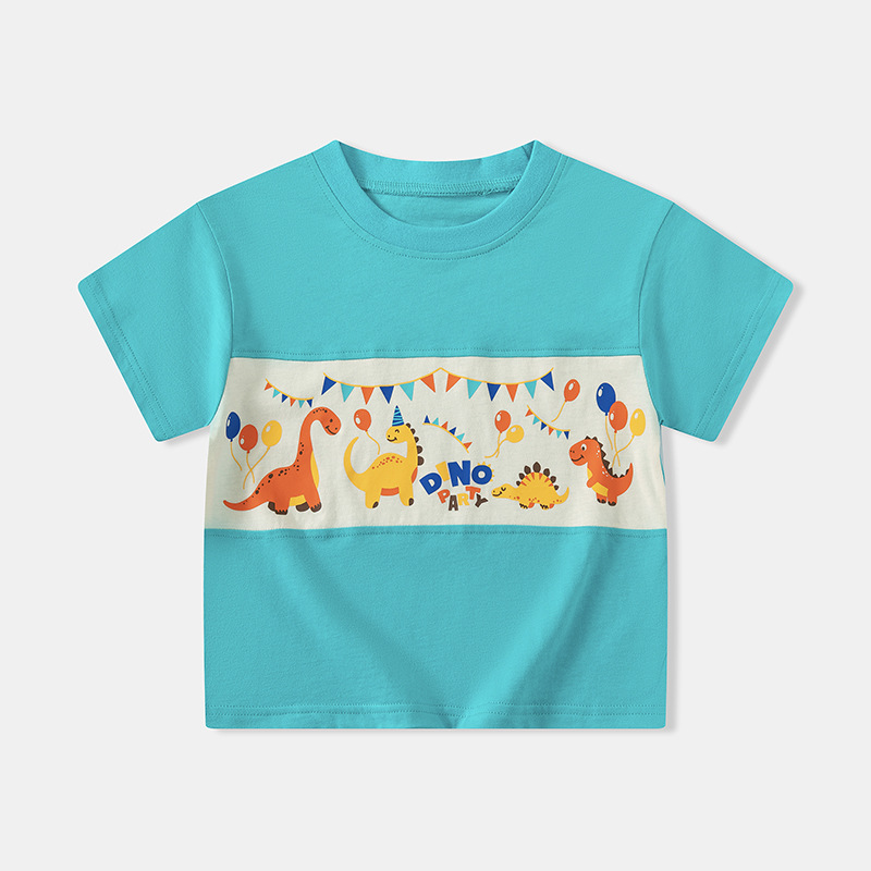Be top ropa para niños transfronterizos camiseta de verano para niños fiesta de dinosaurios camiseta de bebé a juego de color manga corta cuello redondo top de punto