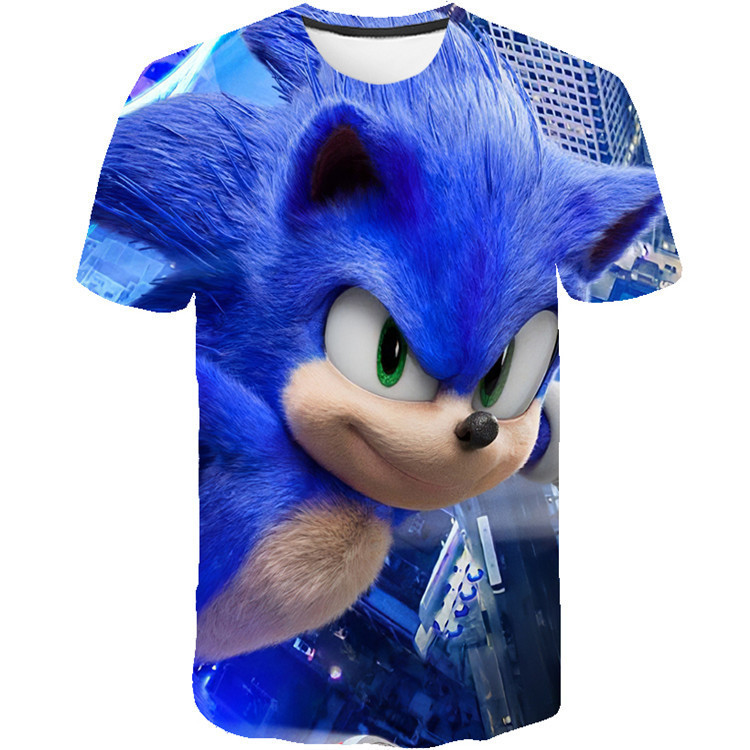 2023 Cross-Border New Style Sonic the Hedgehog Sonic Boy Kidsren's T-Shirt Round Neck Men's Short-Sleeved Family Wear