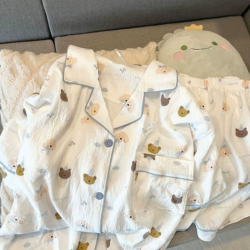 Источник фабрики трансграничные взрывные летние пижамы женские облака хлопковые кардиган шорты с короткими рукавами японский милый сладкий дом