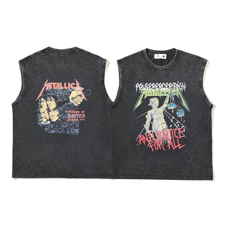 American High STreeT Washed DisTressed Rock Band Skull VesT vinTage Sleeveless T-shirT Men's Large Size SweaT VesT