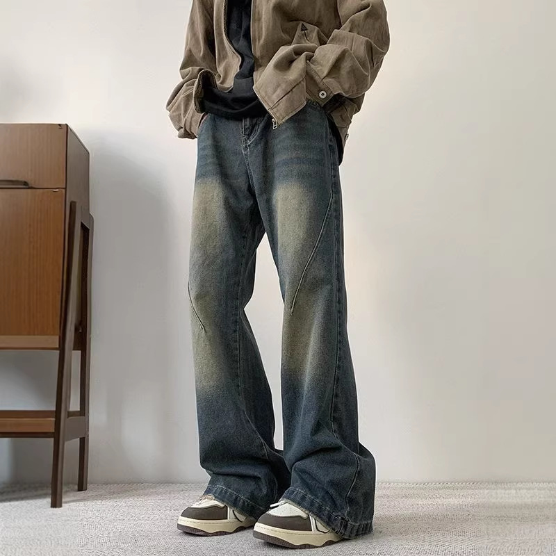 Men's High Street Cleanfit Vintage Washed Denim Jeans - Relaxed Fit Straight Leg Trousers For Casual Wear_mkmklike.com