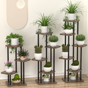 Household Living Room Flower Shelf Floor-Standing Multi-Layer Balcony Flower Pot Rack Pothos Plant Storage Solid Wood Particle Storage Rack