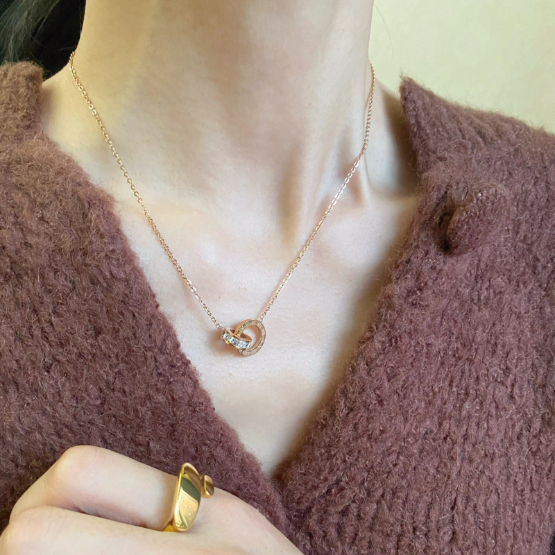 Korean simple literary Roman numerals full diamond titanium steel necklace bracelet personality all-match clavicle chain jewelry women wholesale