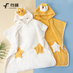 Xiangfeng クラス A 子供用バスタオル肥厚高密度コーラルベルベットフード付きマントクラウン漫画吸収性マント大型バスローブ