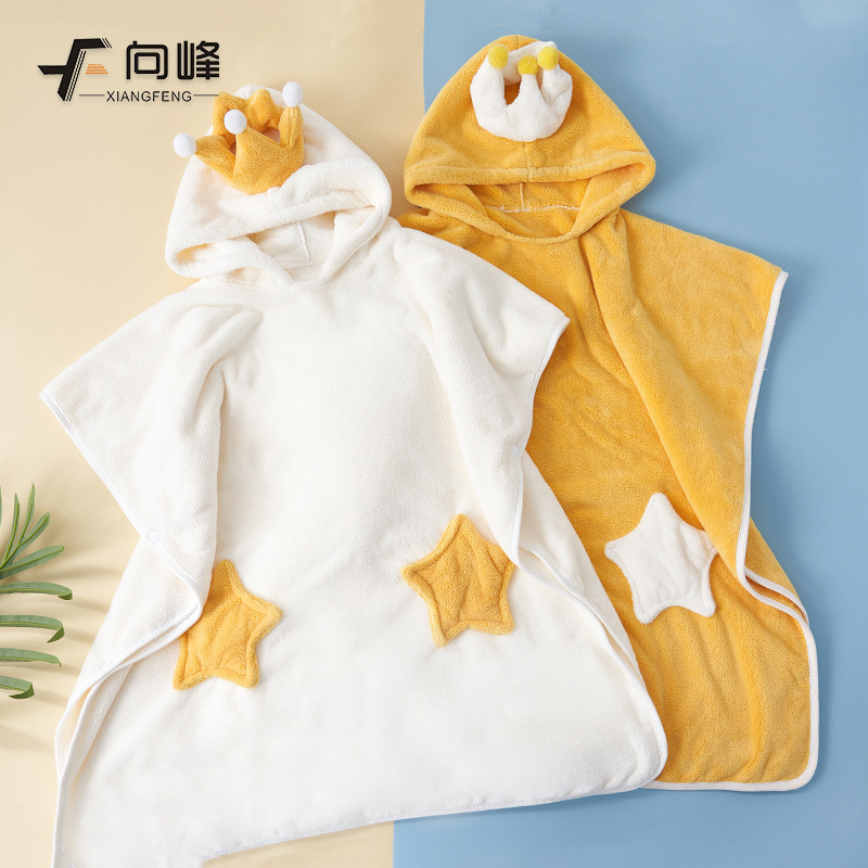 xiangfeng class a bath towel for children thick high density coral fleece hood cloak cartoon absorbent cloak big bathrobe wholesale