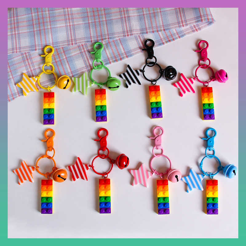 Rainbow Building Block Keychain Pendant Colorfulful Stripesd Star Bell Accessories Korean Ins School Bag Pendant Small Gift