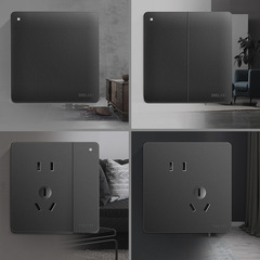 Delixi Switch and Socket 86 Type Matte Black Single Pole Double Throw 16A Five-Outlet USB Wall Plate Concealed Panel