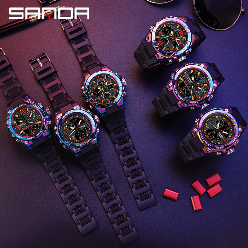 SANDA 739 colorido multifuncional impermeable reloj deportivo electrónico e-commerce de una sola pieza de generación de reloj deportivo mágico