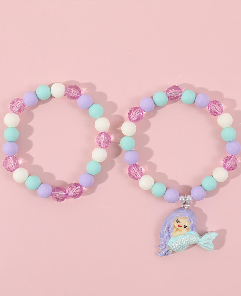 Fashion Rainbow Mermaid Snowflake Resin Beaded Girlu0027S Necklace 1 Piece