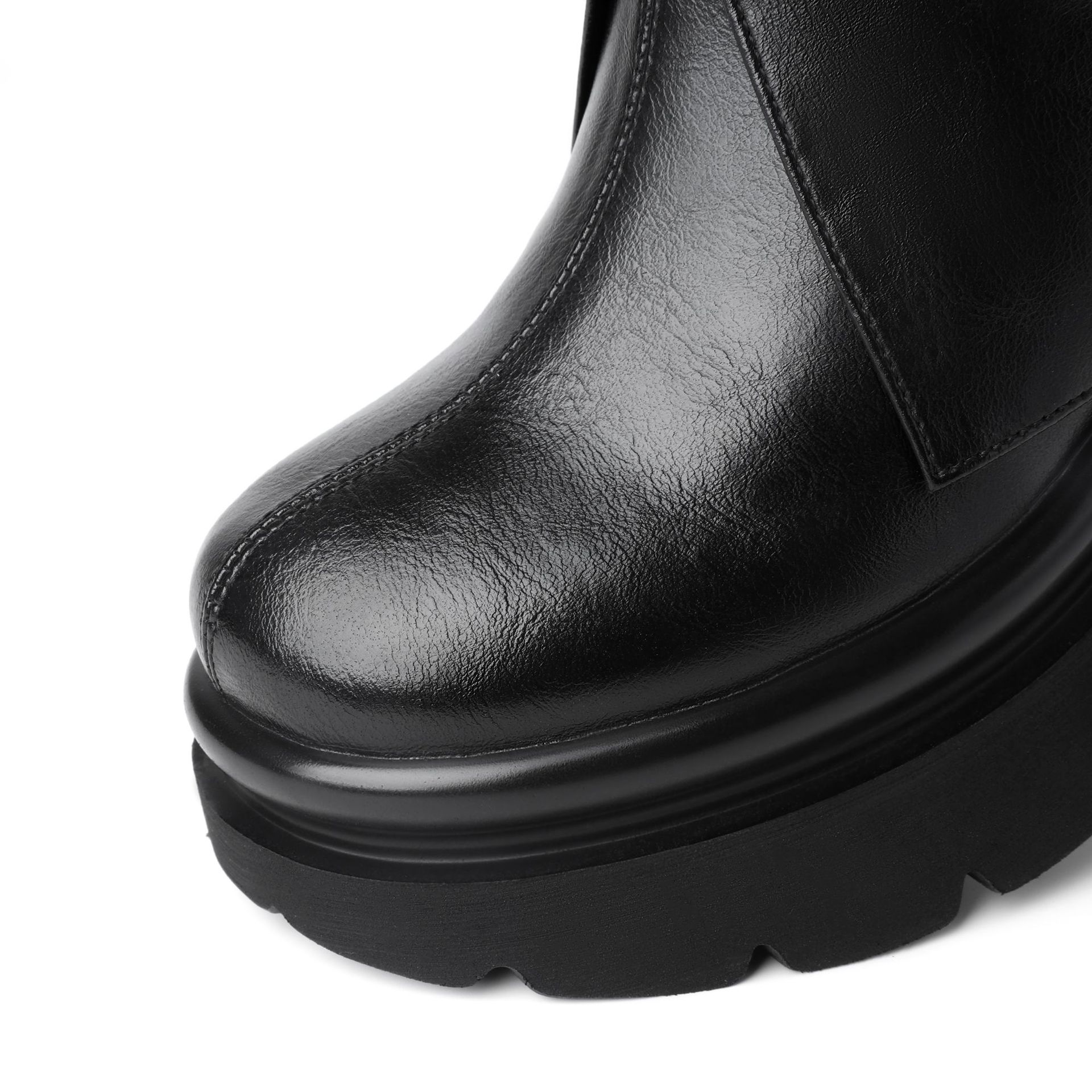 Boot nữ cổ cao ôm bắp chân phong cách Anh, gót độn trong 10 cm, ống giữa không quá đầu gối — Nhung đen chi tiết 18