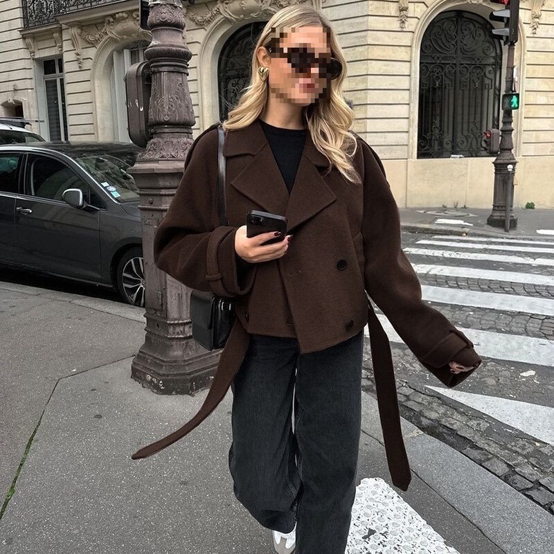 Amazon European and American Spring and Autumn Women's Suit Collar Jacket Women's Solid Color Casual Versatile Lace-Up Jacket