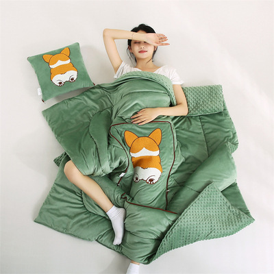 多功能二合一水晶绒抱枕被子加厚卡通AB版豆豆绒抱枕被一件代发|ru