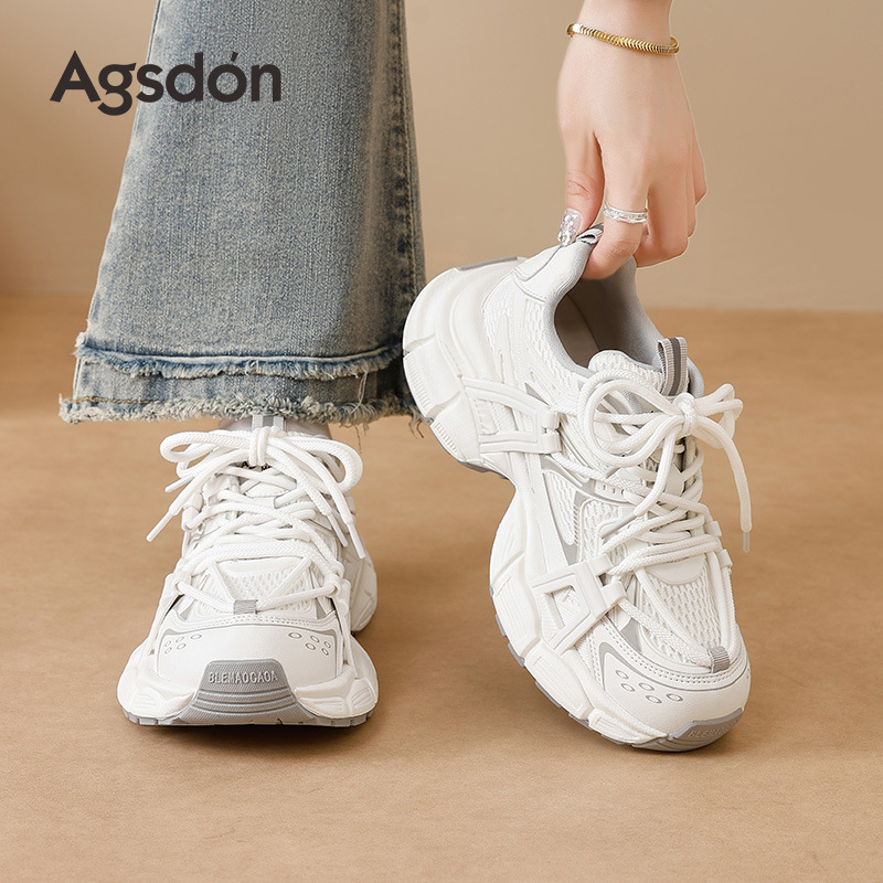 Augustion zapatos de papá de suela gruesa para mujer 2025 nuevo estilo de malla de verano ligero ocio deportes pequeños zapatos blancos marea ins