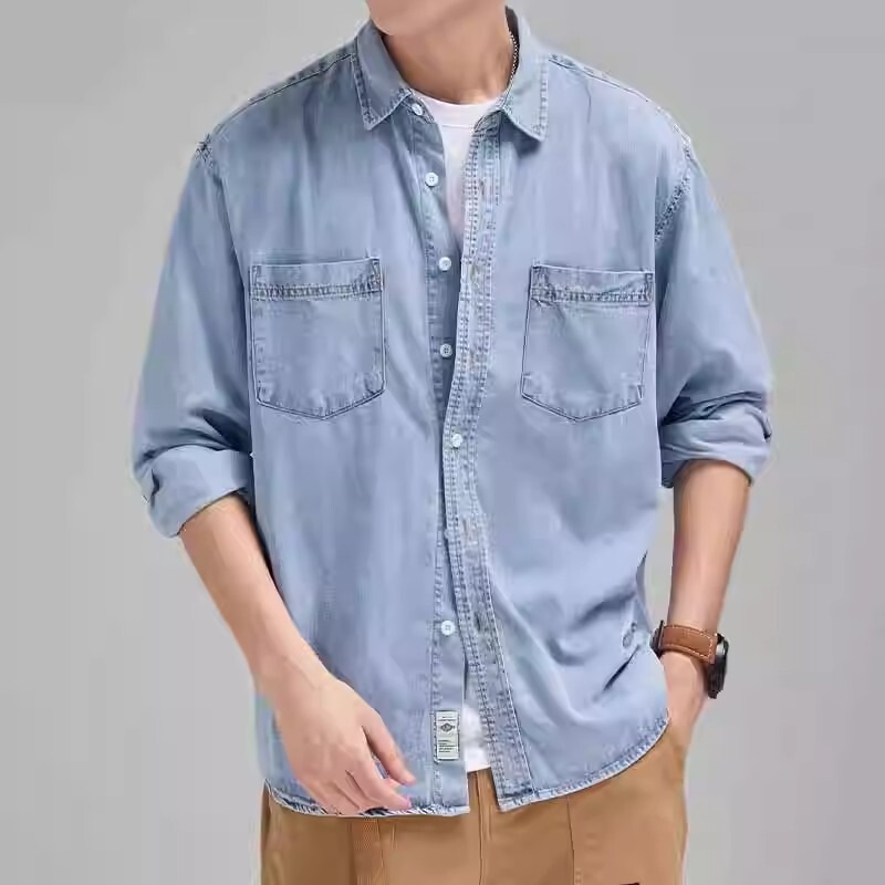 Spring New Solid Color Workwear Denim Shirt for Men, Trendy American Style Couple's Loose-Fitting Cool Shirt Jacket