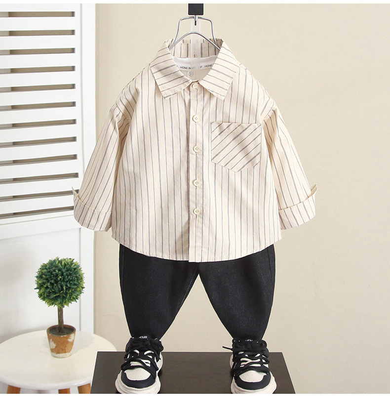 6243 Camisa de moda de primavera y otoño para niños Camisa de manga larga a rayas de otoño para niños 2025 nueva ropa de otoño para bebés casual