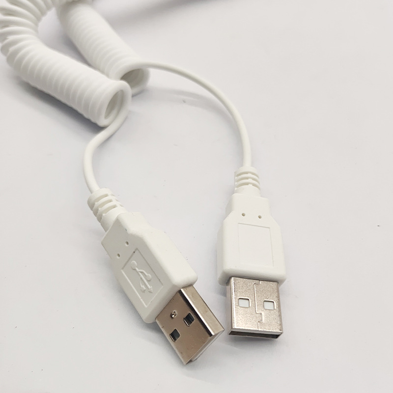 厂家直供双usb接头医疗线 弹簧线 对接数据线白色pe弹簧线