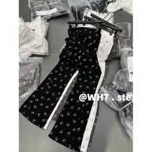 灰色kitty猫印花拼接休闲裤女夏季2025宽松直筒垂感运动阔腿长裤