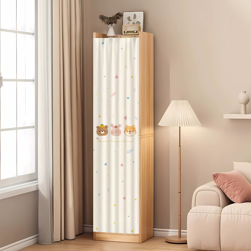 Curtain for Narrow Cabinet Without Doors, Cabinet Door Curtain, Sliding Rail Curtain, Simple Cabinet, Bookcase Cover-Up, Dustproof Cloth Curtain for Miscellaneous Items