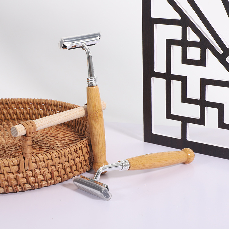 Hotel ecological bamboo laser LOGO stainless steel Shaver B & B degradable bamboo handle wooden handle Shaver manufacturer Hotel ecological bamboo laser LOGO stainless steel Shaver B & B degradable bamboo handle wooden handle Shaver manufacturer
